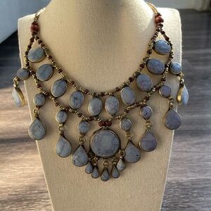 Vintage Southwest Style Boho Necklace Silver Gray Tone Turquoise Sz 18.5”